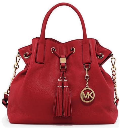 Michael Kors Camden Large Red Drawstring Satchel Leather 